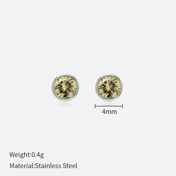 Simple Style Round Stainless Steel  Plating Rhinestones Ear Studs 1 Pair