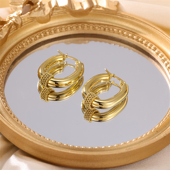 1 par retro estilo romano geométrico coração forma chapeamento incrustação pérola de aço inoxidável 18k brincos banhados a ouro