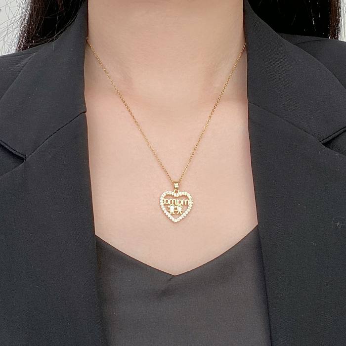 Collier pendentif en acier inoxydable avec incrustation de Zircon en forme de cœur avec lettre MAMA