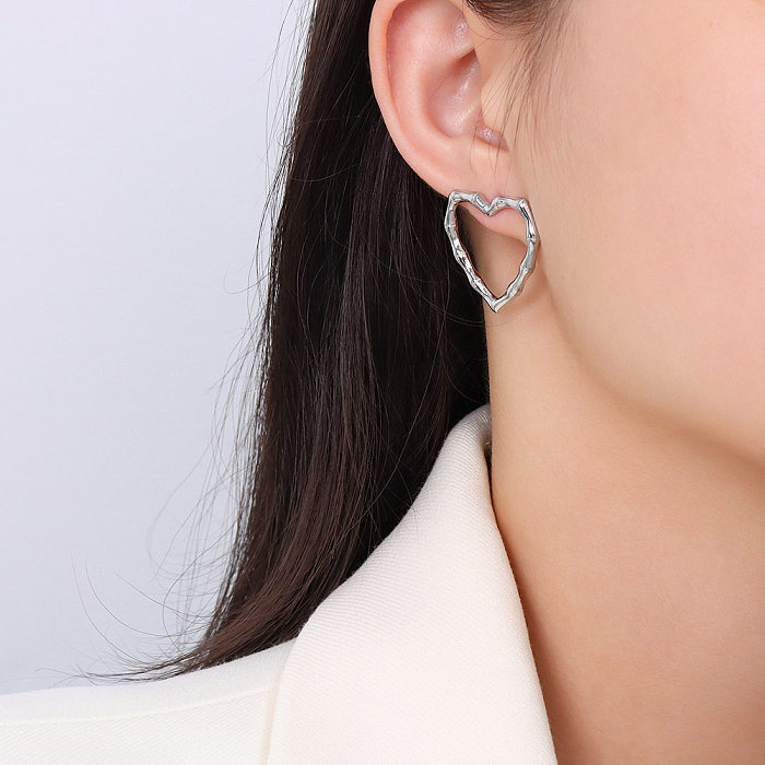 Boucles d'oreilles en forme de cœur en acier inoxydable, personnalité Simple, or 18 carats, vente en gros