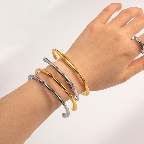 Modern Style Simple Style Irregular Solid Color Stainless Steel Plating 18K Gold Plated Cuff Bracelets