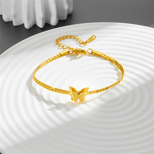 Simple Style Geometric Titanium Steel Inlay Shell 18K Gold Plated Bracelets