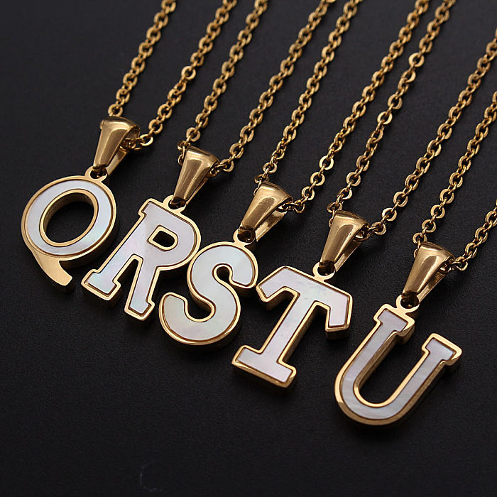 Platform New Stainless Steel  Stickers Shell 26 Letter Necklace Hot Gold English Stainless Steel Pendant Wholesale jewelry