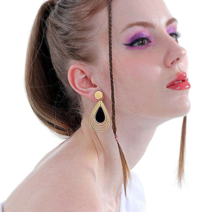 Fashion Water Drop 18K Gold Plating Multi-Layer Steel Earrings