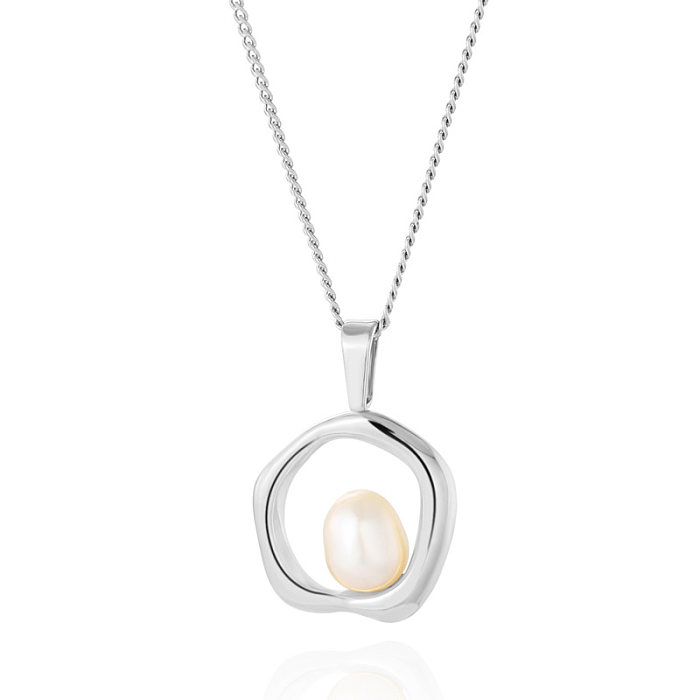 Fashion Solid Color Stainless Steel Plating Inlay Pearl Pendant Necklace 1 Piece