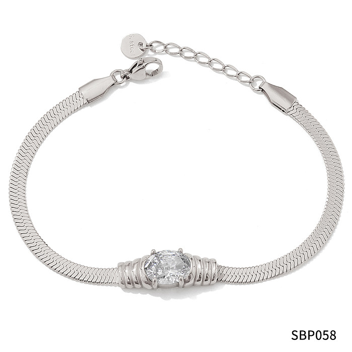Simple Style Round Stainless Steel Inlay Rhinestones Bracelets