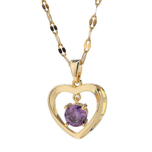 Simple Style Heart Shape Stainless Steel Inlay Zircon Pendant Necklace