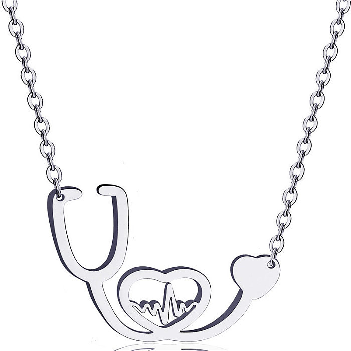 Wholesale Jewelry Electrocardiogram Stethoscope Pendant Stainless Steel Necklace jewelry