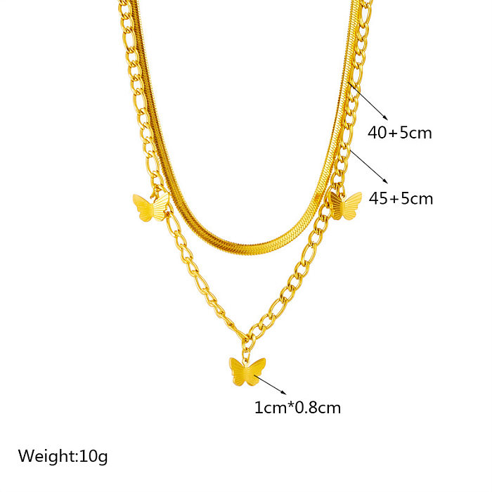 Basic Retro Butterfly Stainless Steel Plating 18K Gold Plated Layered Necklaces