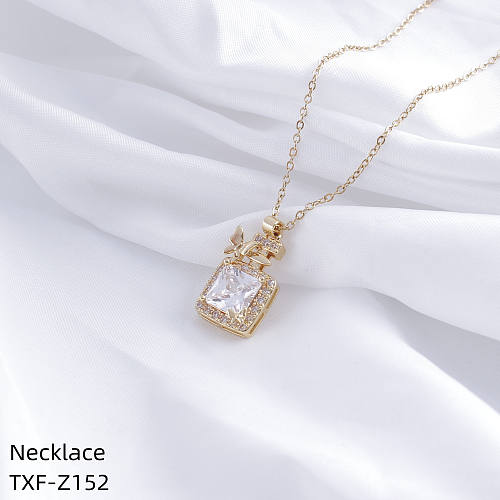Romantic Heart Shape Perfume Bottle Stainless Steel  Inlay Rhinestones Zircon Gold Plated Necklace