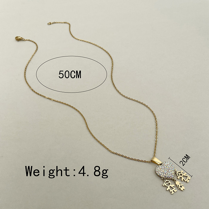 Sweet Shiny Human Heart Shape Stainless Steel  Polishing Plating Inlay Zircon Gold Plated Pendant Necklace