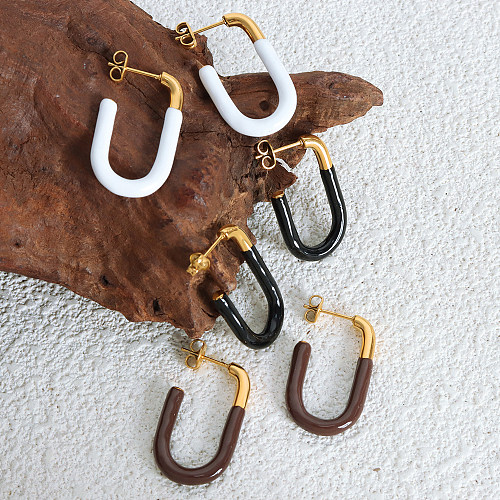 1 Paar elegante Punk-Ohrringe aus Edelstahl mit geometrischer Emaille-Beschichtung, 18 Karat vergoldet
