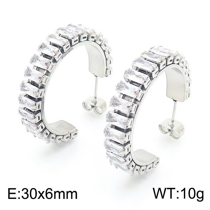Fashion Solid Color Stainless Steel  Inlay Zircon Earrings 1 Pair