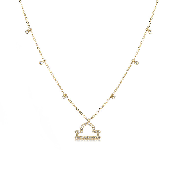 Simple Style Shiny Constellation Stainless Steel  18K Gold Plated Zircon Pendant Necklace In Bulk