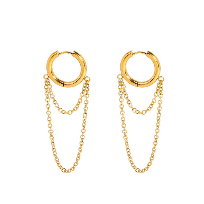 1 paire de boucles d'oreilles pendantes en acier inoxydable plaqué or 18 carats, Style français rétro, pampilles rondes