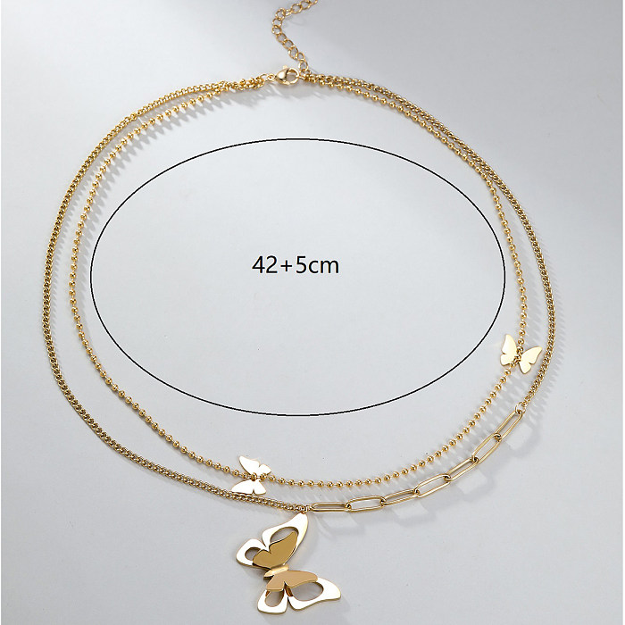 Simple Style Shiny Butterfly Stainless Steel  Layered Necklaces