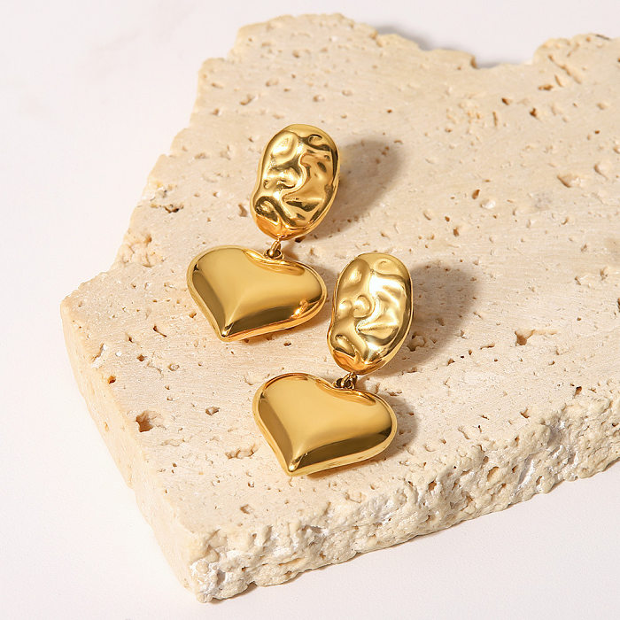 Moda coração forma brincos de gota de aço inoxidável banhado a ouro brincos de aço inoxidável