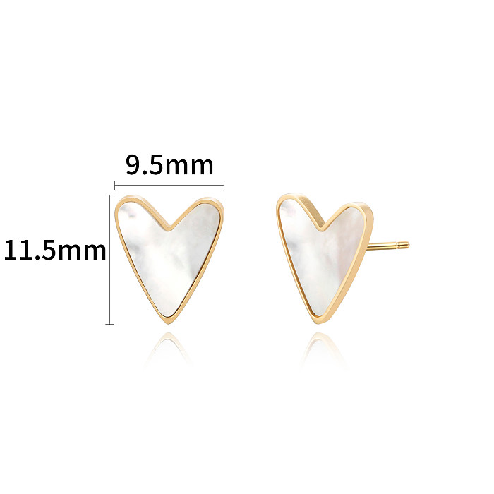 1 paire de clous d'oreilles plaqués or, Style Simple, incrustation en forme de cœur, coque en acier inoxydable
