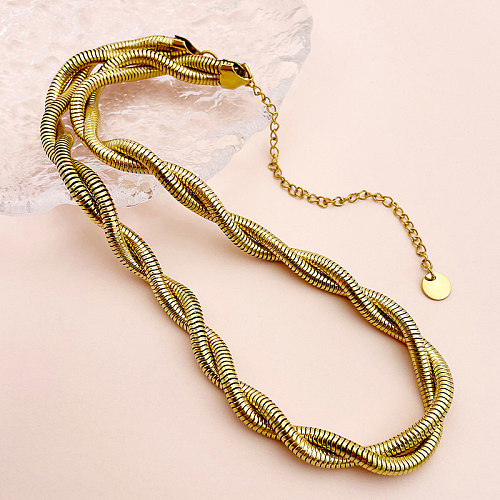 Hip-Hop Rock Solid Color Twist Stainless Steel  Plating Gold Plated Necklace
