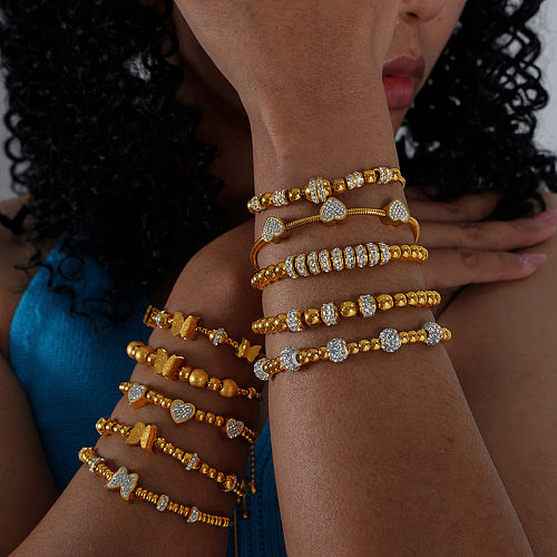 Bracelets en diamant artificiel avec incrustation de placage de perles en acier et titane en forme de cœur d'animal Streetwear