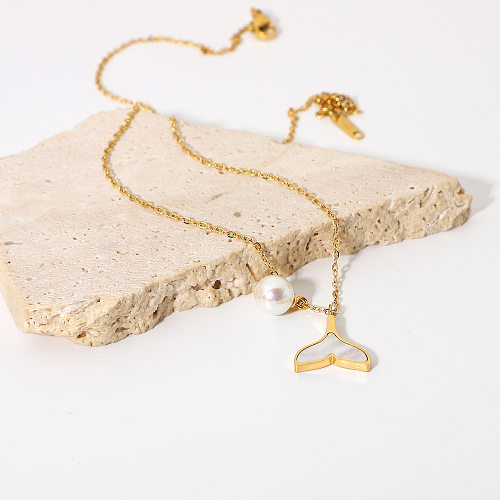 Collier avec pendentif en perles de sirène, coquille en acier inoxydable Simple, vente en gros de bijoux
