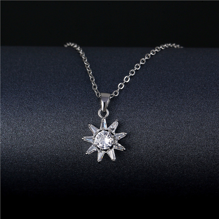 Wholesale Korean Style Peacock Leaves Water Droplets Stainless Steel  Stainless Steel Platinum Plated Rhodium Plated Zircon Pendant Necklace
