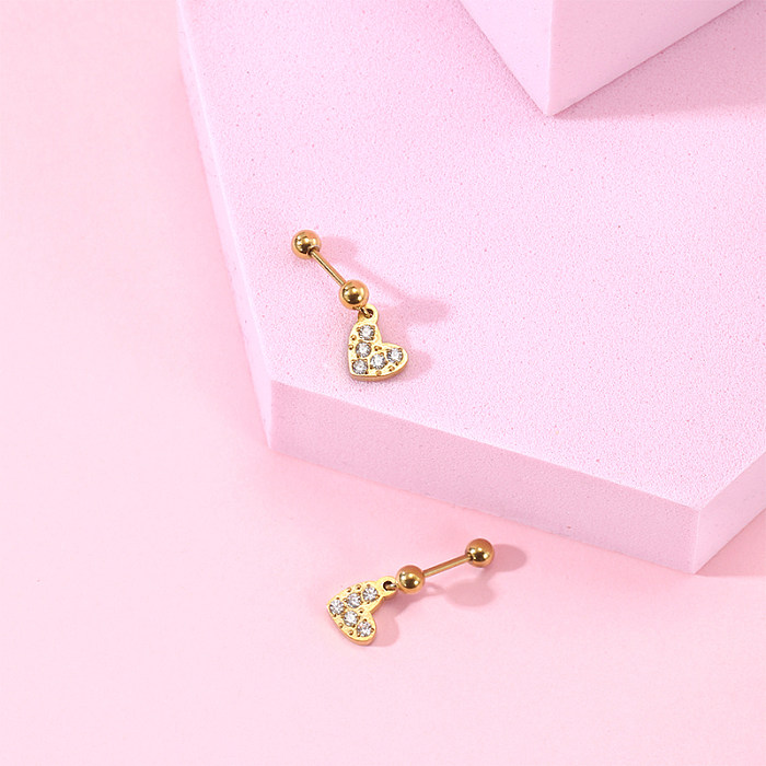 1 Pair Shiny Heart Shape Plating Inlay Stainless Steel  Zircon 14K Gold Plated Ear Studs