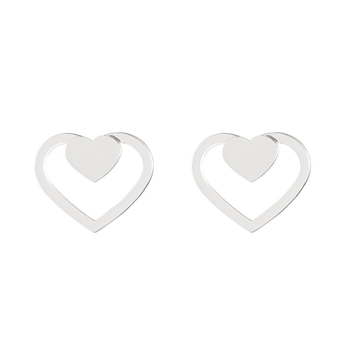 1 paire de clous d'oreilles en acier inoxydable, Style Simple, géométrique, en forme de cœur