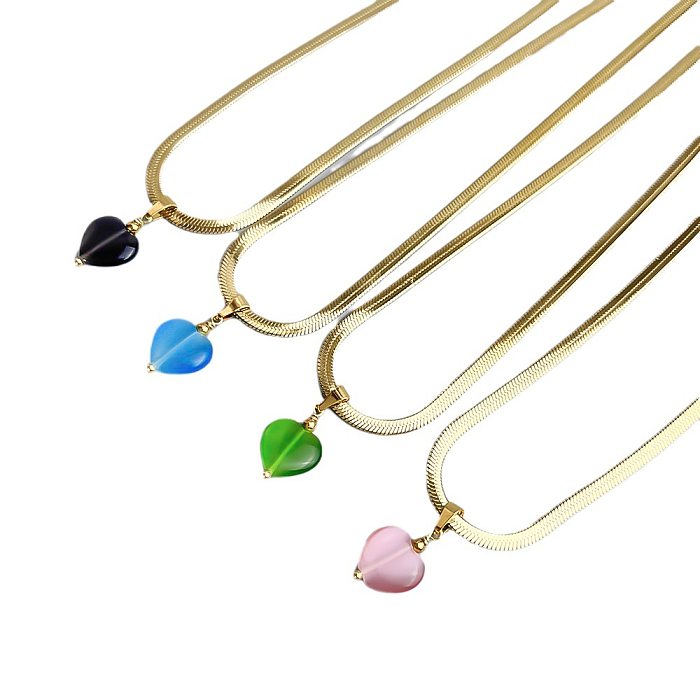 Sweet Heart Shape Stainless Steel  Opal Plating Pendant Necklace