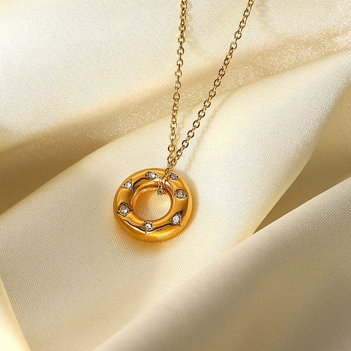 Collier en acier inoxydable, anneau creux en Zircon, pendentif, bijoux