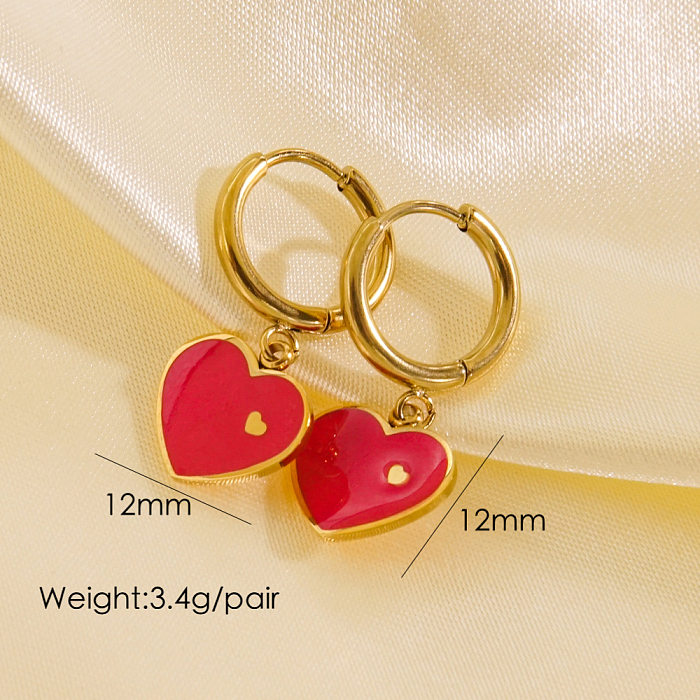 1 Pair IG Style Simple Style Star Oval Heart Shape Enamel Plating Inlay Stainless Steel  Natural Stone Shell Zircon 14K Gold Plated Drop Earrings