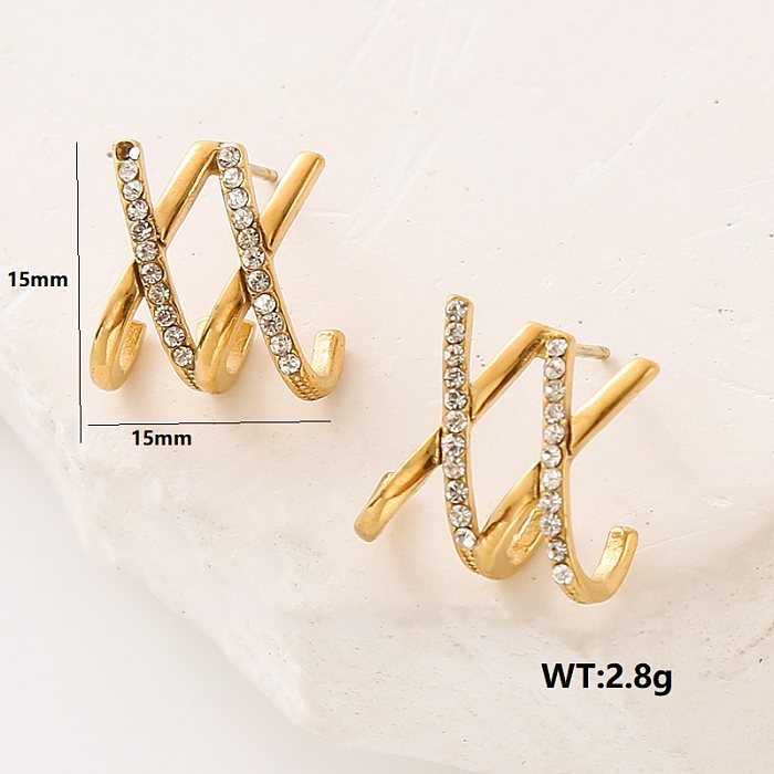 1 Pair Elegant Retro Geometric Inlay Stainless Steel  Artificial Pearls Zircon Ear Studs