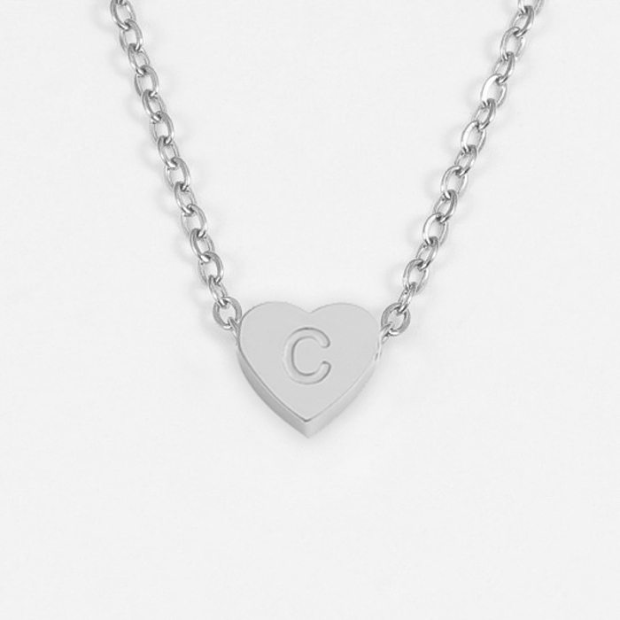 Collier pendentif en acier inoxydable plaqué en acier inoxydable en forme de coeur de lettre de style simple