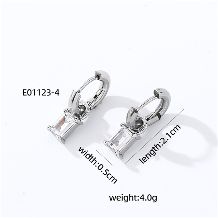 Boucles d'oreilles pentagramme carré en forme de cœur, Style IG Simple, incrustation de placage en acier inoxydable, Zircon, 1 paire
