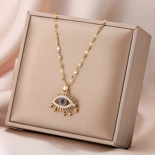 Vintage Style Eye Stainless Steel  Pendant Necklace Inlay Rhinestone Stainless Steel  Necklaces