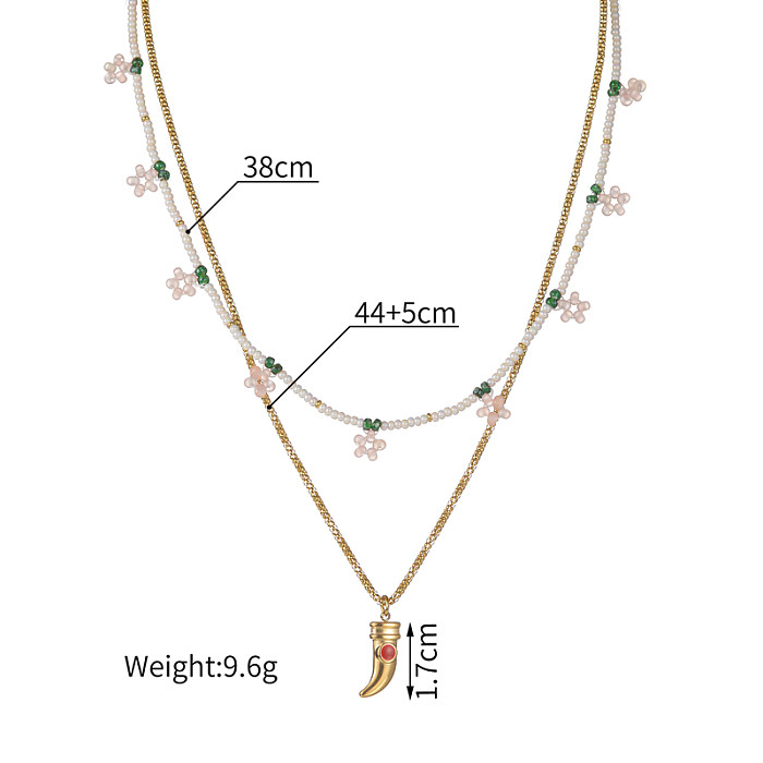 Modern Style Flower Stainless Steel  Beaded 18K Gold Plated Necklace