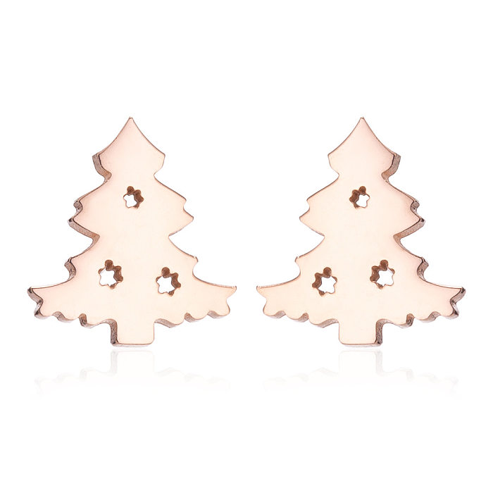 Pendientes huecos con revestimiento de acero inoxidable, alce, forma de corazón, árbol de Navidad de estilo Simple, 1 par