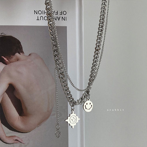 Hip-Hop Punk Geometric Smiley Face Stainless Steel Layered Necklaces