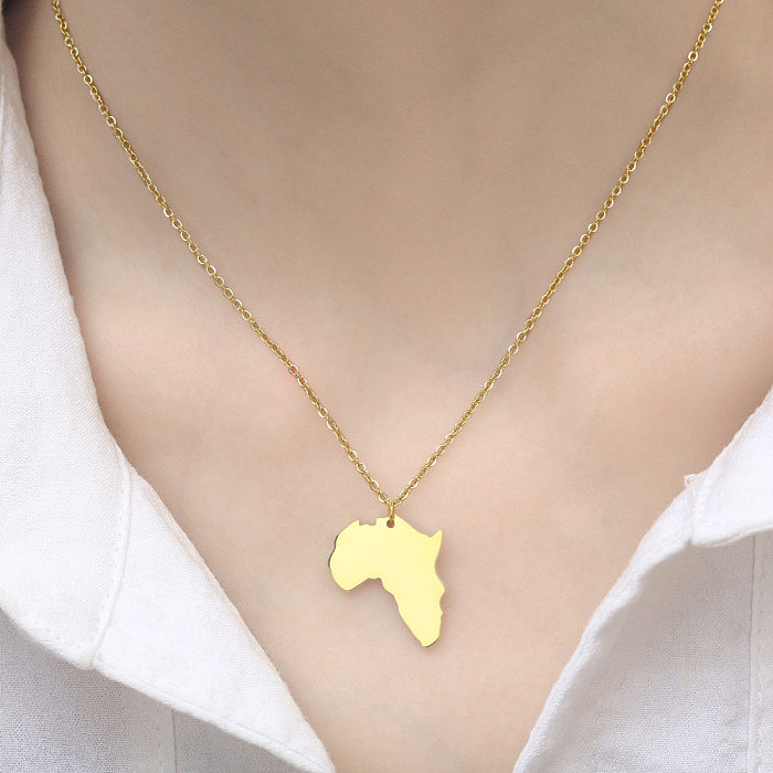 18K Fashion Simple Africa Map Stainless Steel  Necklace Wholesale jewelry