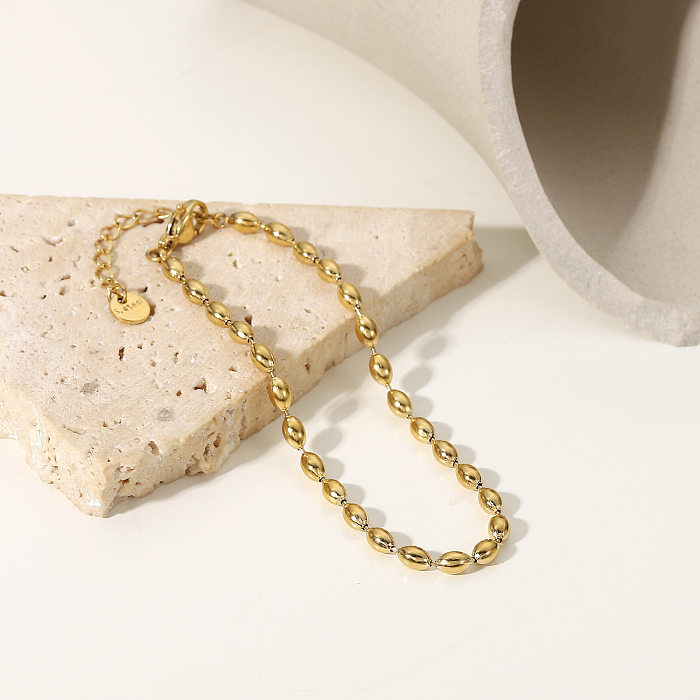 Bracelet en acier inoxydable plaqué or 14 carats, bijoux à perles ovales simples, nouvelle mode