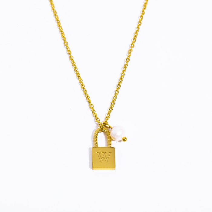 Casual Simple Style Letter Lock Stainless Steel Pearl Plating 18K Gold Plated Pendant Necklace