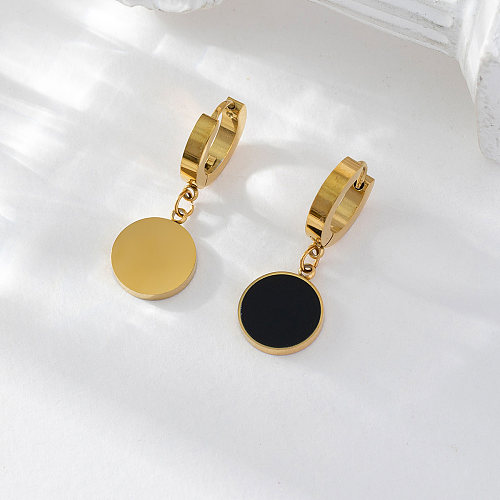 1 paire de boucles d'oreilles pendantes en acier inoxydable, Style Simple, incrustation ronde