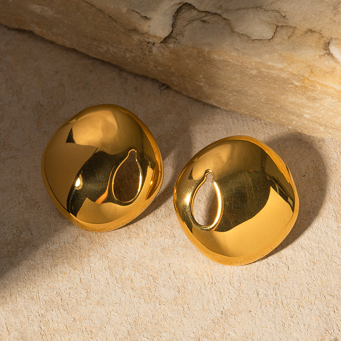 1 par de pendientes chapados en oro de 18 quilates de acero inoxidable huecos chapados en Color sólido estilo IG