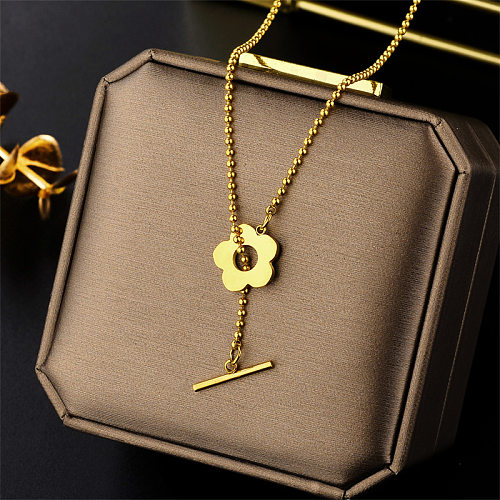 Fashion Flower Stainless Steel Inlaid Gold Pendant Necklace 1 Piece