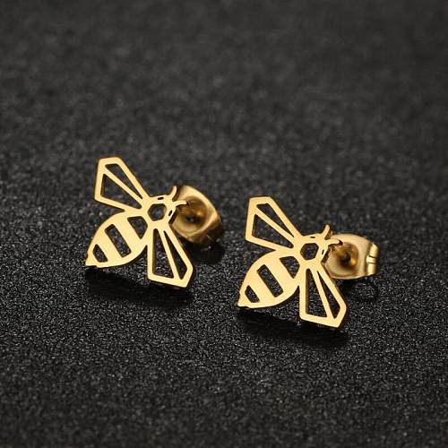1 paire de clous d'oreilles en acier inoxydable plaqué abeille, Style Simple