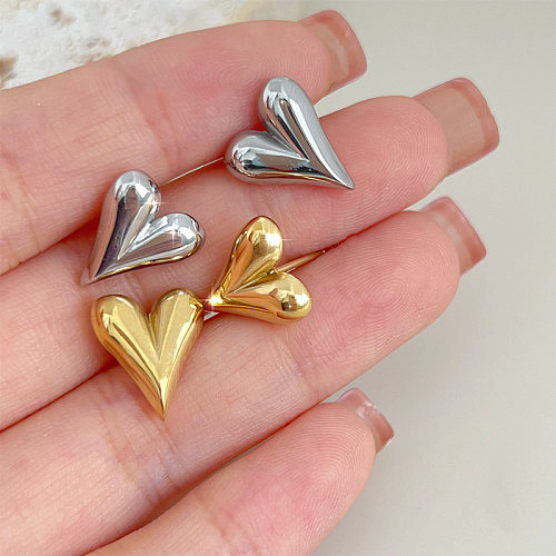 Women'S Sweet Heart Shape Stainless Steel  Ear Studs Heart Metal No Inlaid Stainless Steel  Earrings