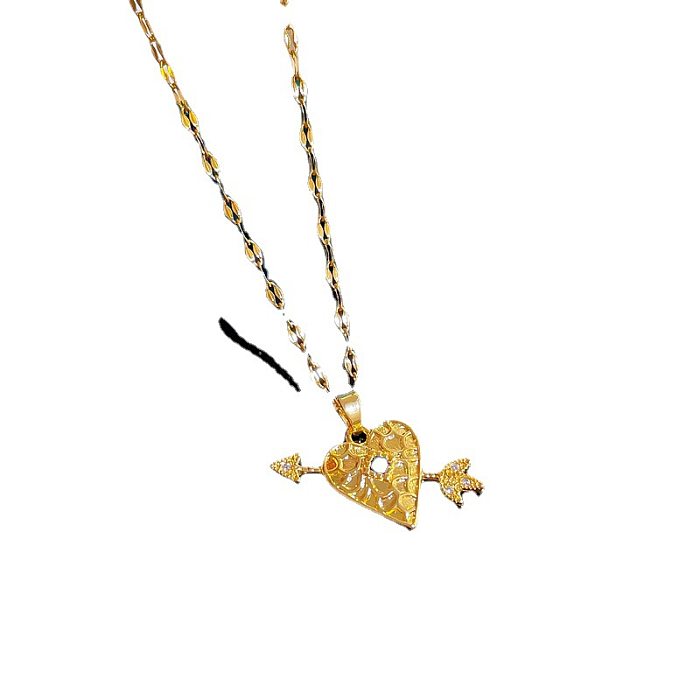Einfache Halskette in Herzform aus Edelstahl mit Kupfereinlage und künstlichem Diamant