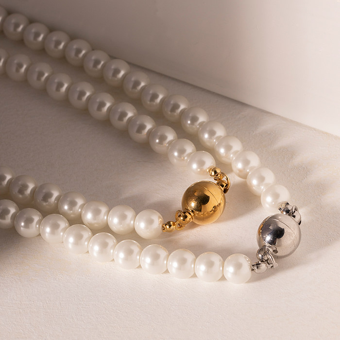IG Style Pearl Aço Inoxidável Frisado Chapeamento Banhado A Ouro 18K Colar