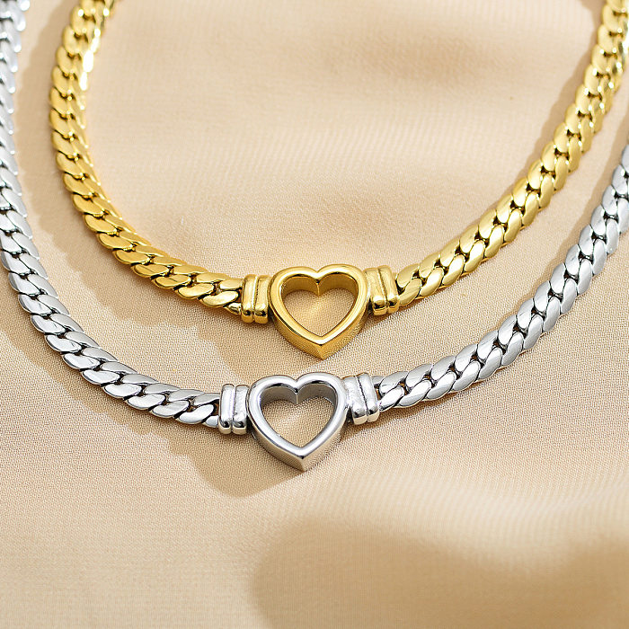 Hip-Hop Punk Heart Shape Stainless Steel  Plating White Gold Plated Gold Plated Necklace