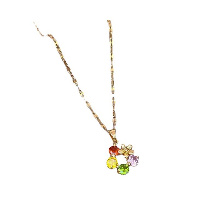 Einfache Halskette mit Blumen-Anhänger aus Edelstahl, Kupfer-Inlay und Zirkon